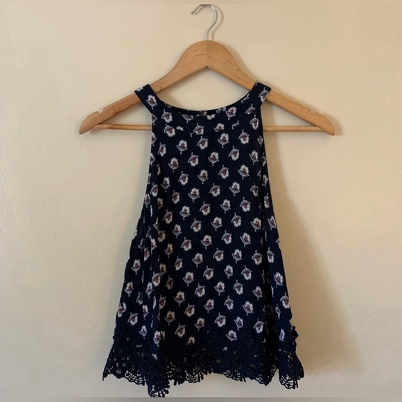 Abercrombie & Fitch Tops - Abercrombie & Fitch Navy Floral Crochet-Hem Tank Top